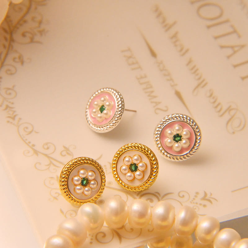 Fortune Jewel Enamel Flower Luck Earrings