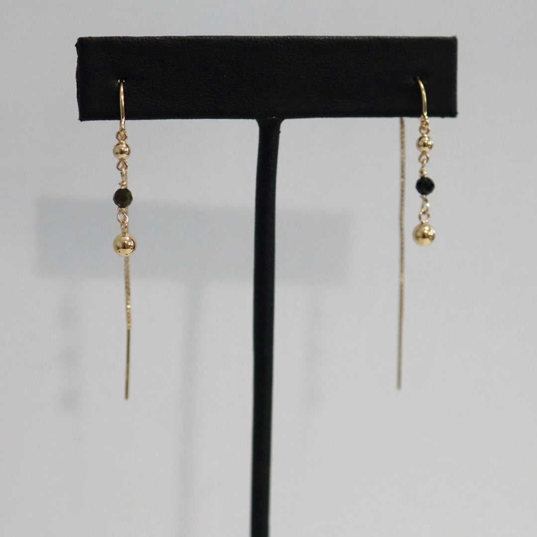Green Tourmaline and Gold Fill Threader Earrings / Ready to ship