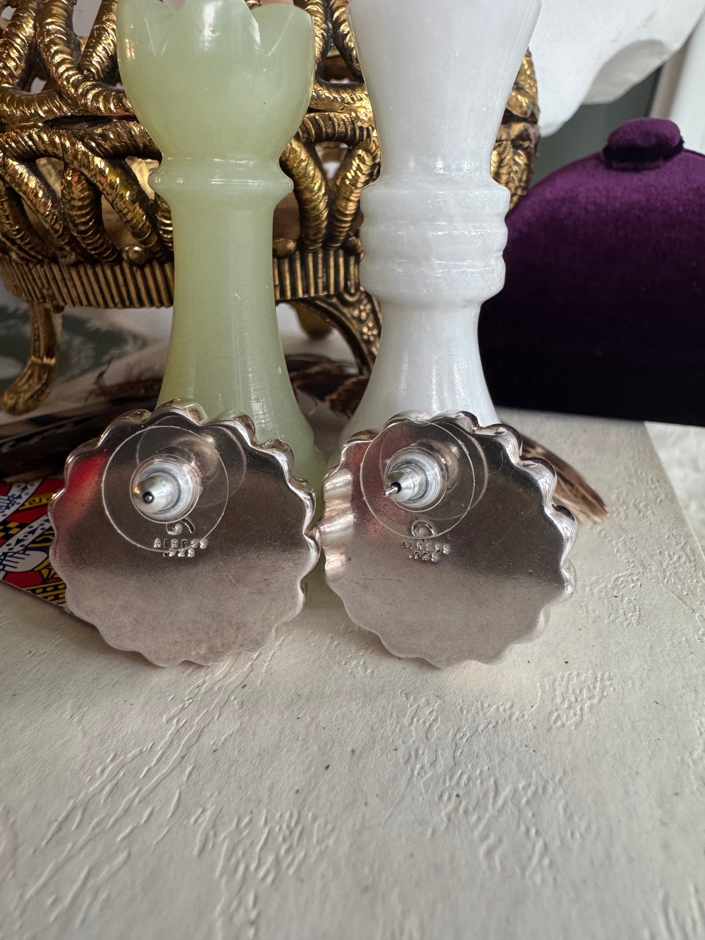 Vintage 925 Sterling Silver Beaded Dome Earrings