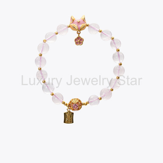 Blossoming Rose Quartz Accumulating Gold Crystal Bracelet