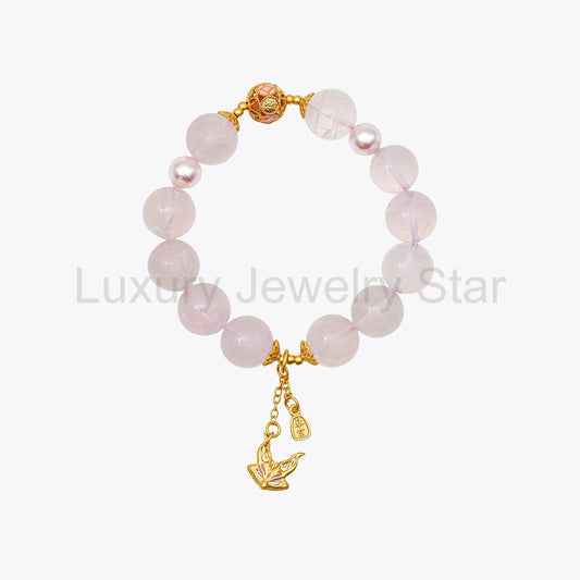 Blossoming Rose Quartz Kitsune Charm Crystal Bracelet (Pure Visage 2.0 Rose Quartz Edition)