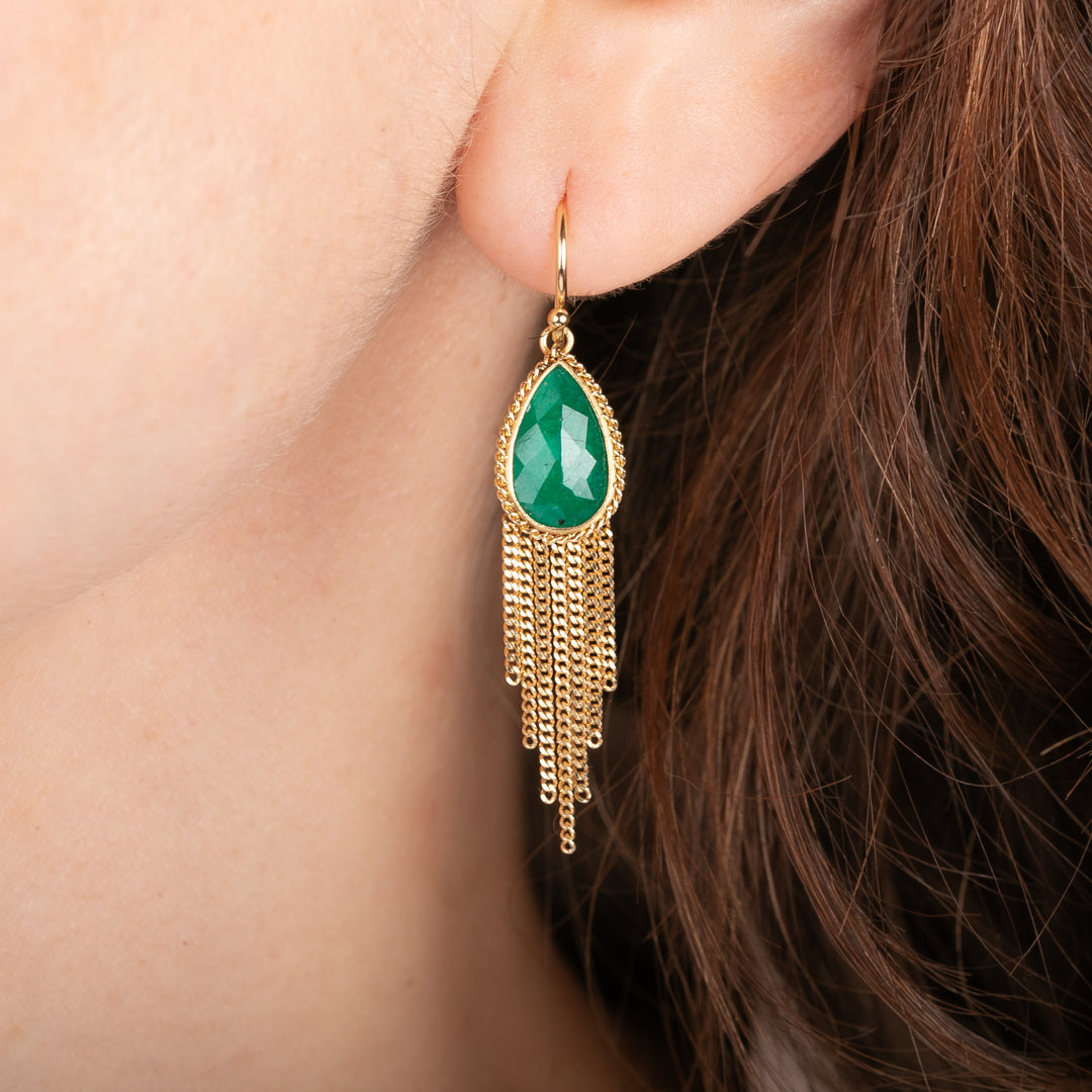 Emerald Teardrop Tassel Earrings