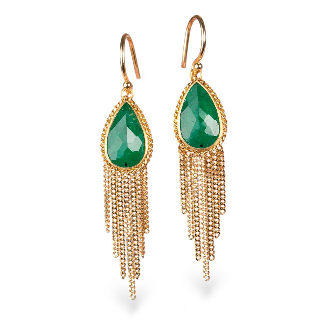 Emerald Teardrop Tassel Earrings