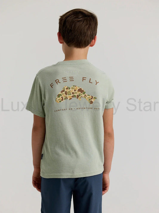 Youth Vintage Camo Redfish Tee - Heather Desert Sage