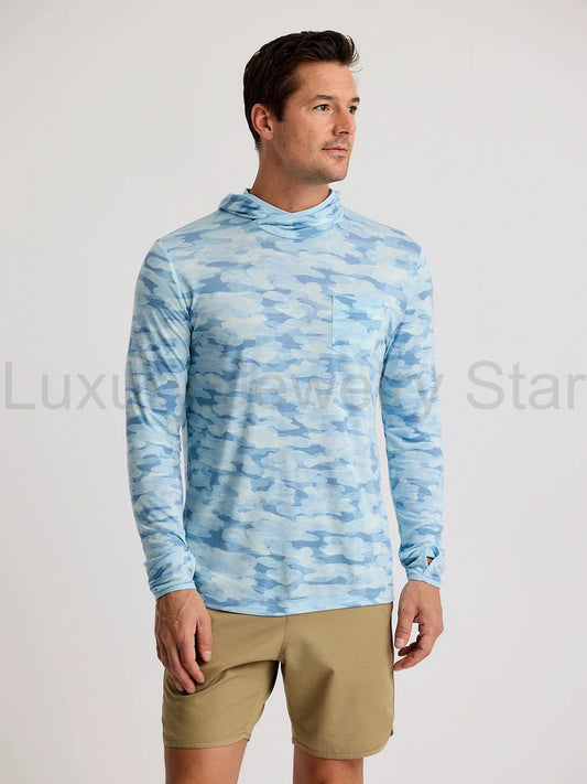 Men's Bamboo Lightweight Hoodie - Seasmoke Camo Surf Blue