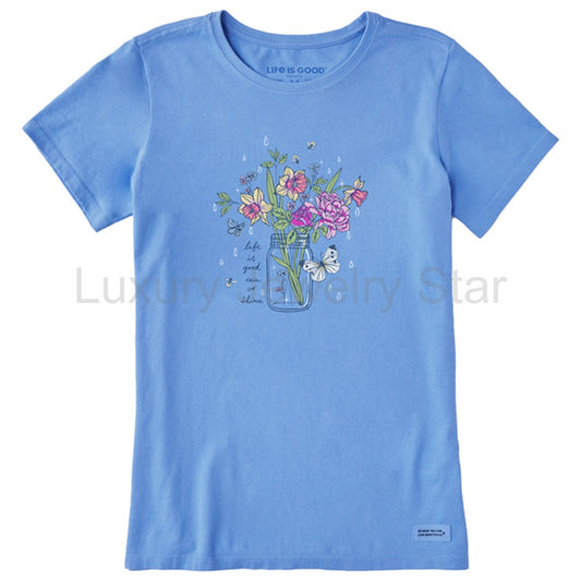 Women's Rain or Shine Jar Flowers Short Sleeve Tee - 129253