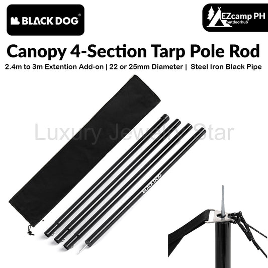 BLACKDOG Canopy 4-Section Tarp Pole Rod 2.4m Length 22mm 25mm Diameter Steel Iron Heavy Duty Outdoor