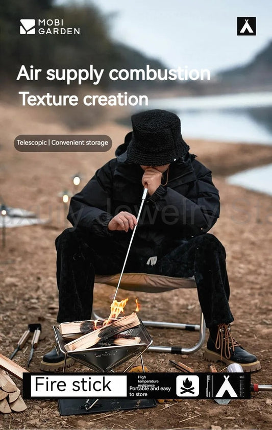 MOBI GARDEN Blow Fire Tube Stick Portable Lightweight Telescopic Stick Stainless Steel - image 2