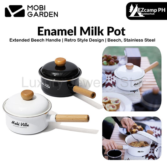 Mobi Garden Enamel Milk Pot Portable Lightweight Glazed Saucepan Small Soup Pot Outdoor Camping