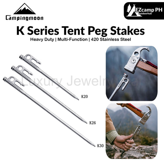 Campingmoon K Series Tent Peg Stakes Pure Forged 420 Stainless Steel Ultra Heavy Duty 20 26 30 35 40