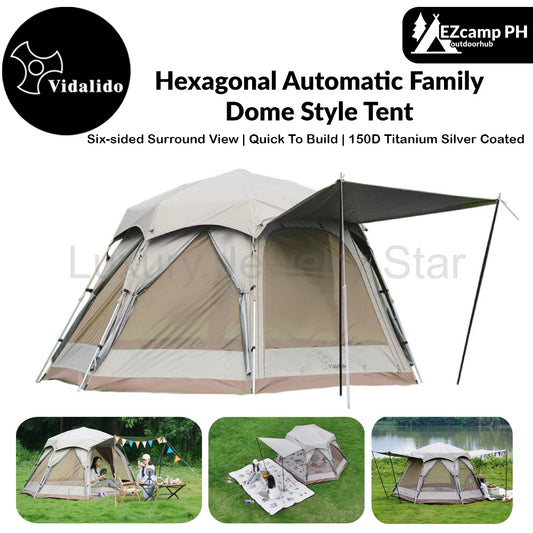 Vidalido Hexagonal Automatic Family Dome Style Tent Portable Lightweight Folding for 4-6 Person