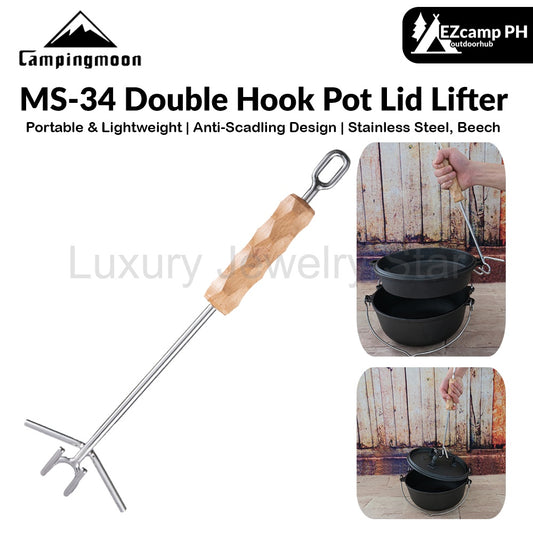 Campingmoon MS-34 Double Hook Pot Lid Lifter Portable Stainless Steel Cookware Hot Cast Iron Cover