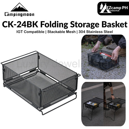 Campingmoon CK-24BK Folding Storage Basket IGT Compatible Tray Stackable Mesh Open Net Equipment