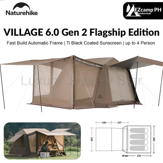 PRE-ORDER Naturehike VILLAGE 6.0 Gen 2 Flagship Edition Fast Automatic Cabin Tent Ti Black Coated