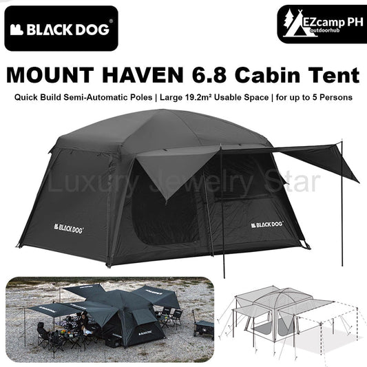 Blackdog MOUNT HAVEN 6.8 Quick Open Semi-Automatic Cabin Style Black Tent Large 19.2m² Total Use