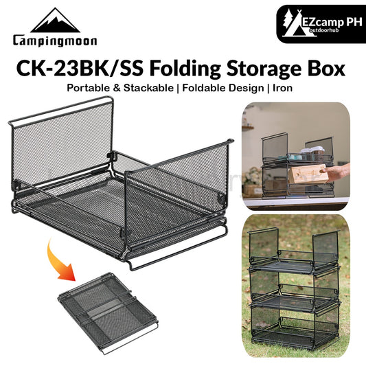 Campingmoon CK-23BK/SS Folding Storage Box Stackable IGT Compatible Tray Storage Basket Tool Storage