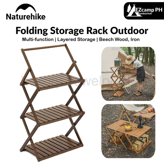 Naturehike Folding Storage Rack Outdoor Portable 3 to 4 Layer Shelf Wood Folding Table Camping