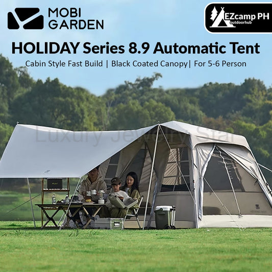 Mobi Garden HOLIDAY Series 8.9 Fast Automatic Cabin Style Tent for 5-6 Person Waterproof Black Vinyl