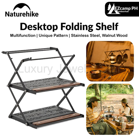 Naturehike Desktop Folding Shelf Portable Retro Camping Stainless Steel Double Storage Rack Foldable