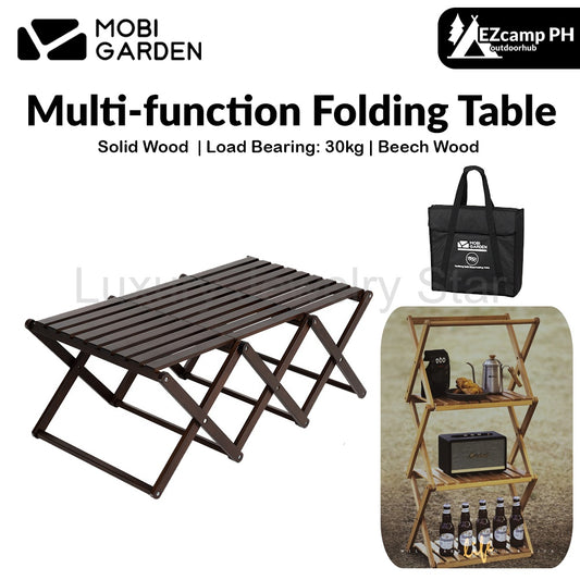 Mobi Garden Multi-Function Folding Table Portable Lightweight Solid Wood Storage Table Multi-layer