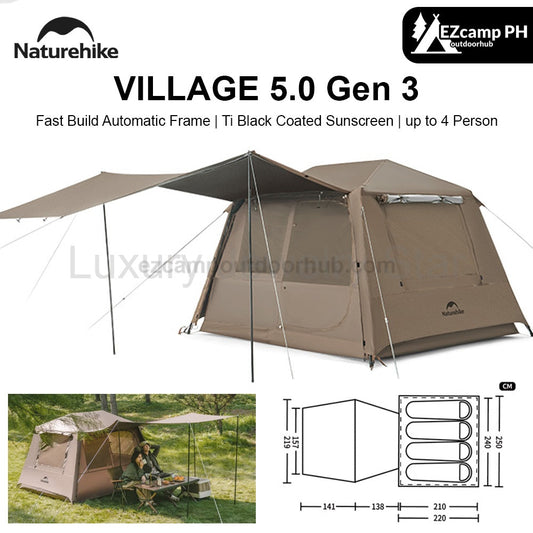 Naturehike VILLAGE 5.0 Gen 3 Fast Build Automatic Tent 1 Bedroom 1 Living Room Extended Canopy