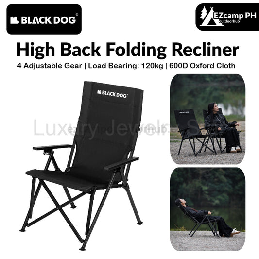 BLACKDOG High Back Folding Recliner Portable Lounger Chair High Backrest Load Bearing 120kg Carbon