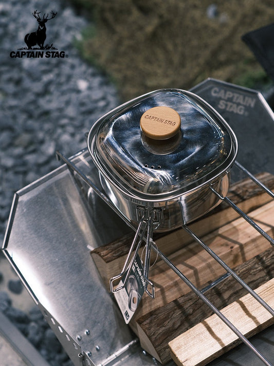 CAPTAIN STAG UH-4202 Square Pot With Lid Portable Foldable Lightweight 1.3L Stainless - image 2
