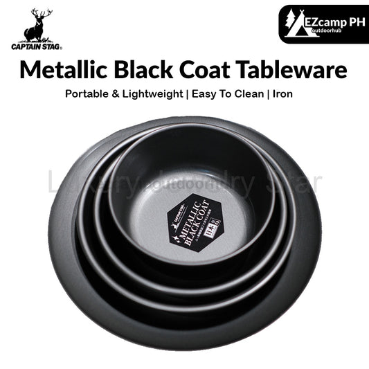 CAPTAIN STAG Metallic Black Coat Tableware Portable Lightweight Dish Plate Bowl Utensil Outdoor