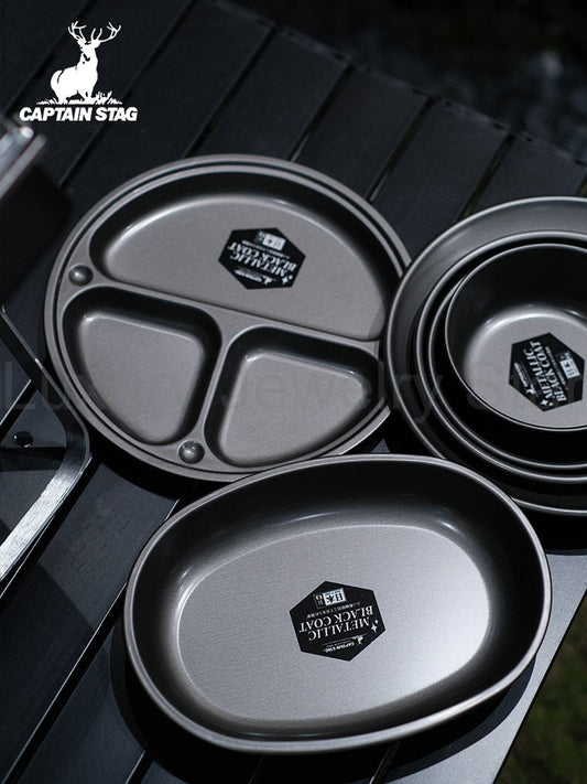 CAPTAIN STAG Metallic Black Coat Tableware Portable Lightweight Dish Plate Bowl Utensil - image 2