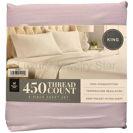 Member's Mark 450 Thread Count Solid 4 Piece Sheet Set, Wisteria, King