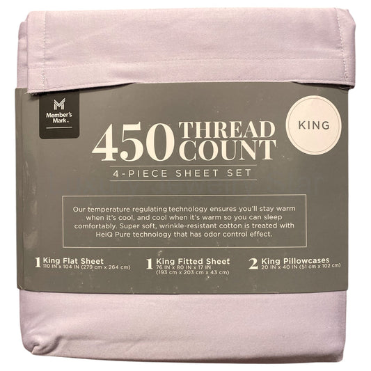 Member's Mark 450 Thread Count Solid 4 Piece Sheet Set, Wisteria, King - image 2