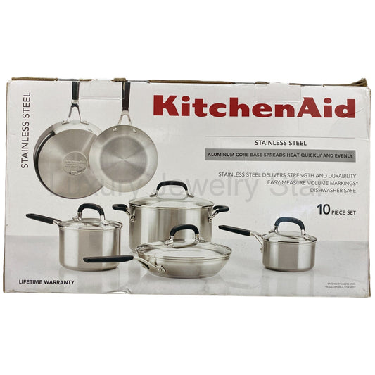 KitchenAid Stainless Steel Cookware Set, 10-Piece, Brushed Stainless Steel