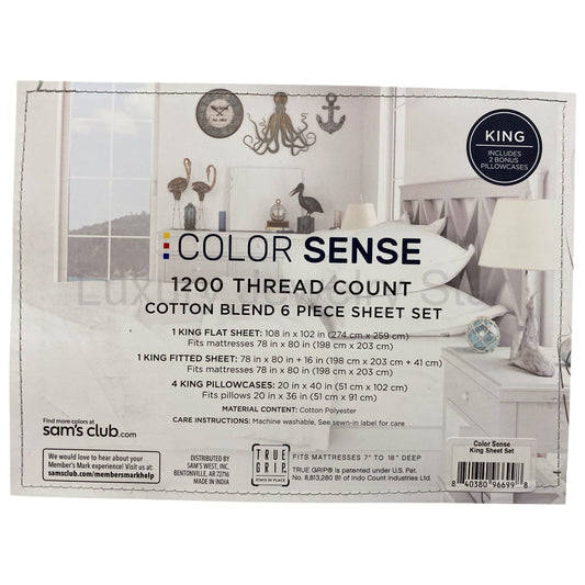 Color Sense 1200 Thread Count Cotton Blend 6-Piece Sheet Set, King - image 2