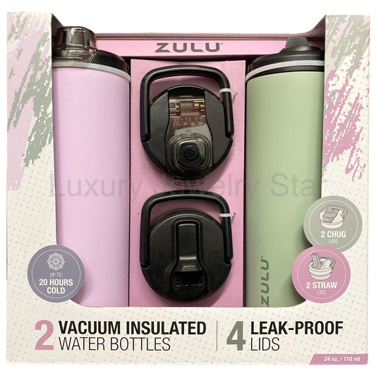 Zulu Stainless Steel Water Bottle with Lids., 2pk 24oz, Includes 2 Extra Lids - image 2