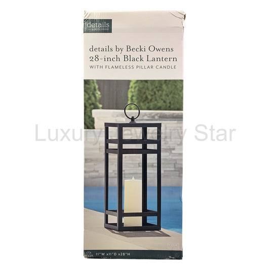details by Becky Owens 28-inch Black Lantern with Flameless Pillar Candle