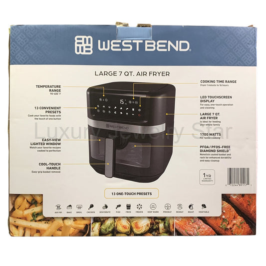 West Bend 7 Quart Air Fryer, 1700 Watt, Easy-View Window, 13 One-Touch Presets - image 2