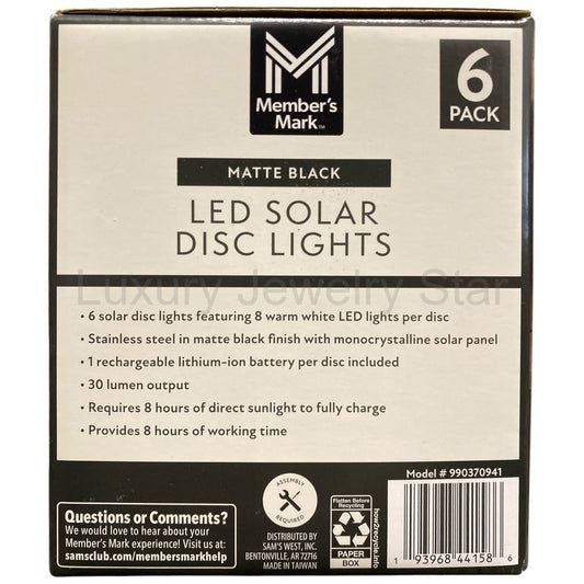 Member's Mark 6-Pack Matte Black LED Solar Disc Lights, 30 Lumens - image 2
