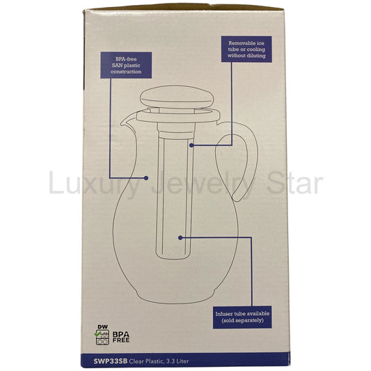 Service Ideas Acrylic Pitcher with Ice Tube, Smooth Body, 3.3L - image 2