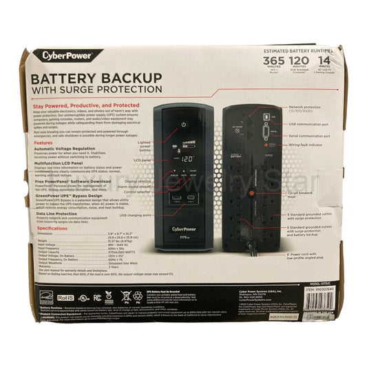 CyberPower 1175VA Battery Backup with Surge Protection, S175UC - image 2