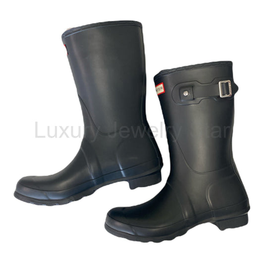 Hunter Women's Original Short Pull On Waterproof Rain Boot, Black, Size 8