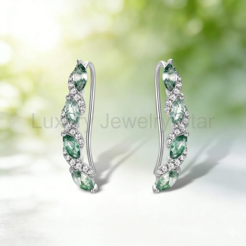 Marquise Moss Agate Vine Earrings — product photo