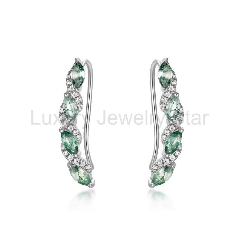 Marquise Moss Agate Vine Earrings — view 3