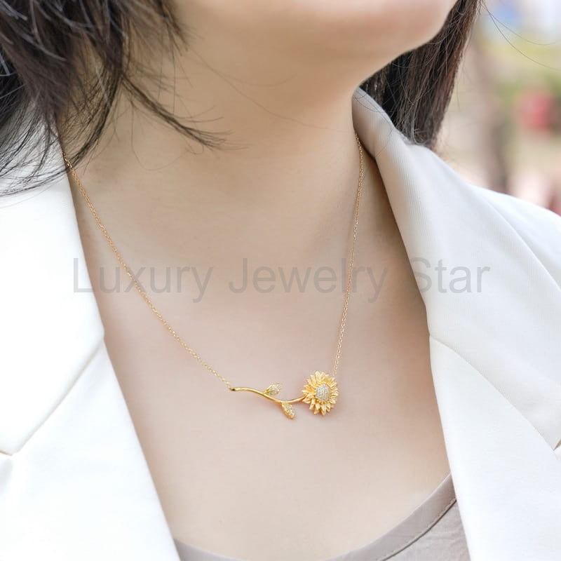 Gold Sunflower and Leaf Necklace - image 2