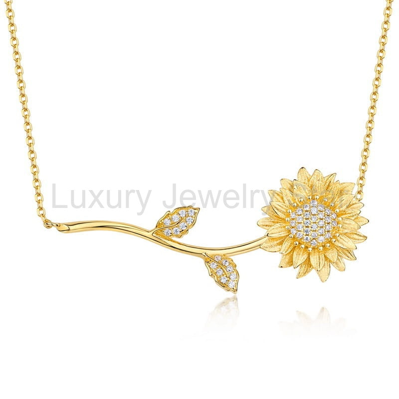 Gold Sunflower and Leaf Necklace - image 3