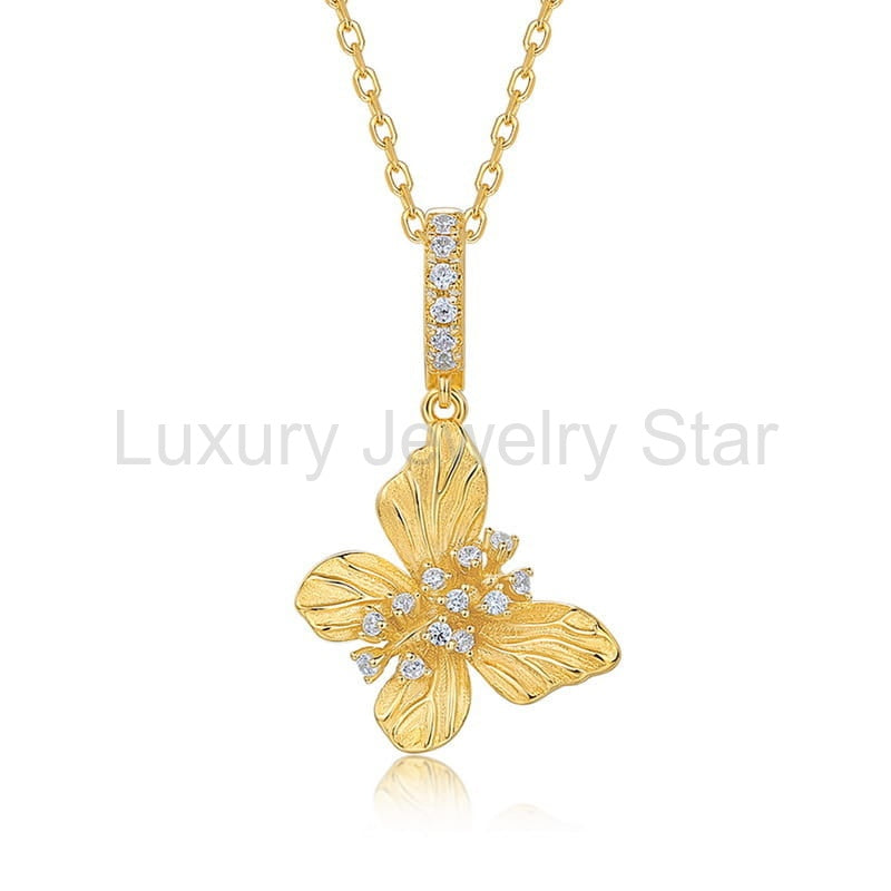 Textured Butterfly Pendant Necklace - image 3
