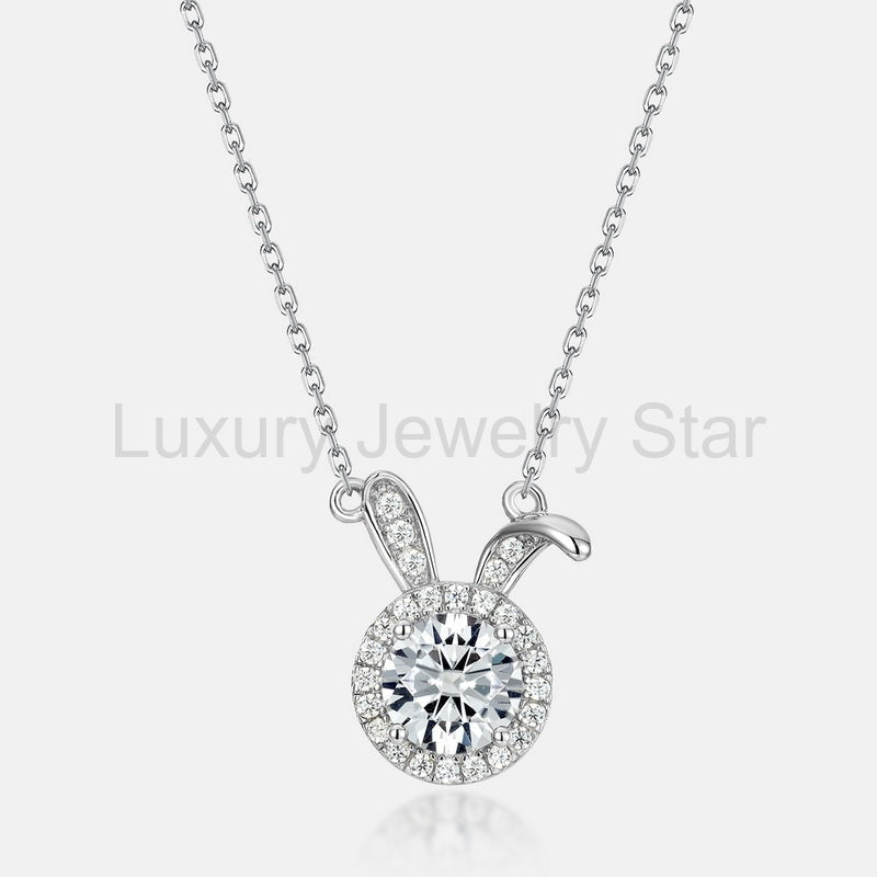1 Carat Round Moissanite Rabbit Pendant Necklace - image 4