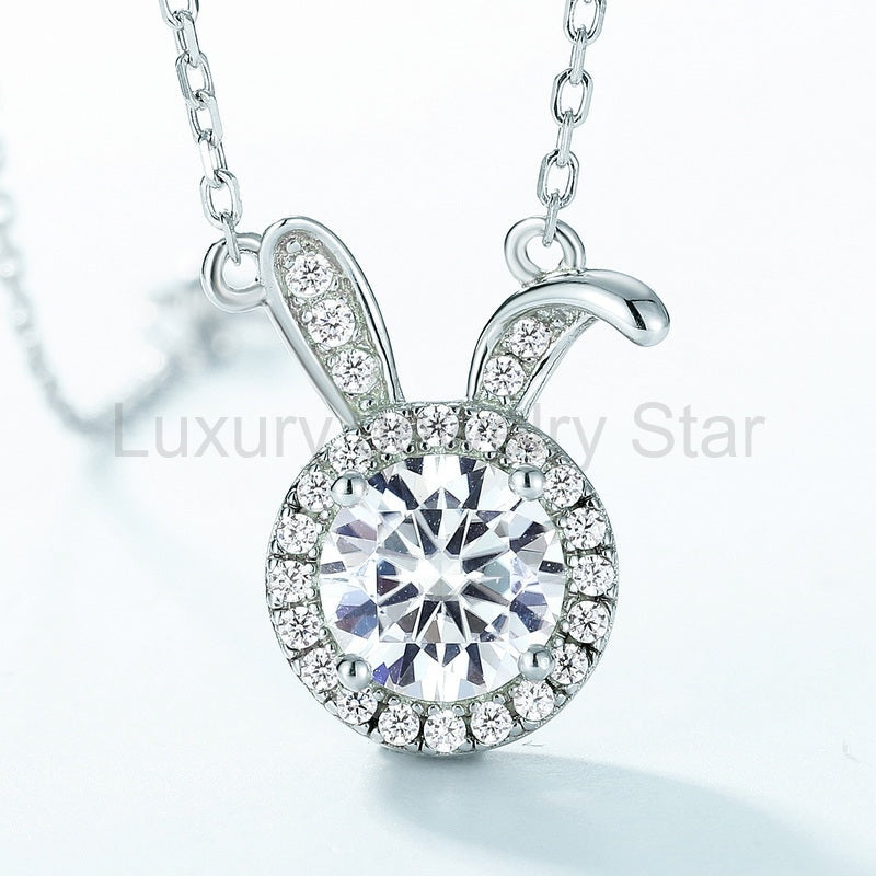 1 Carat Round Moissanite Rabbit Pendant Necklace - image 5