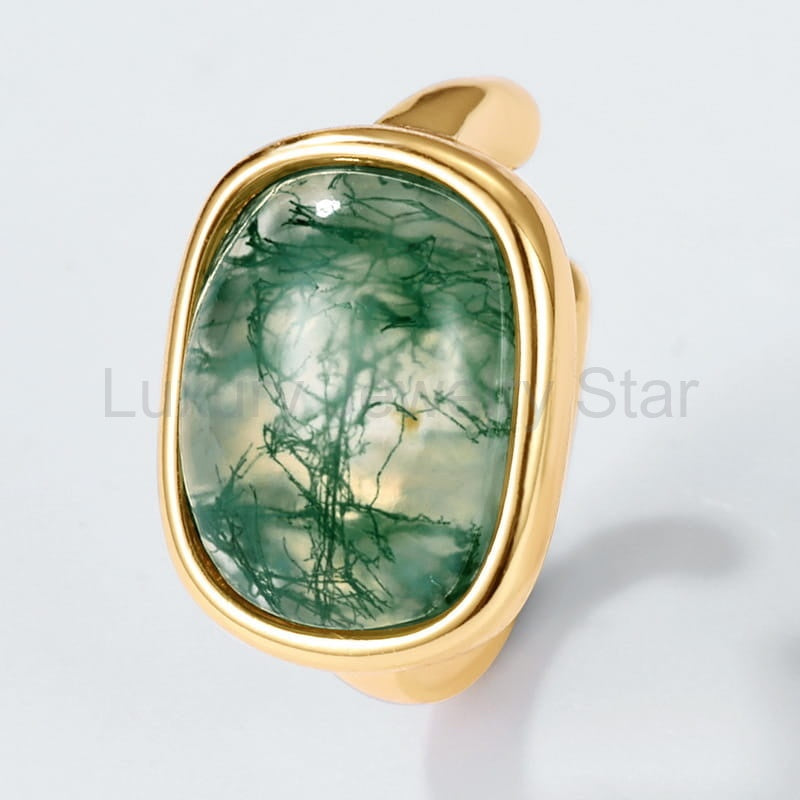 Oval Moss Agate Bezel Stud Earrings — view 3