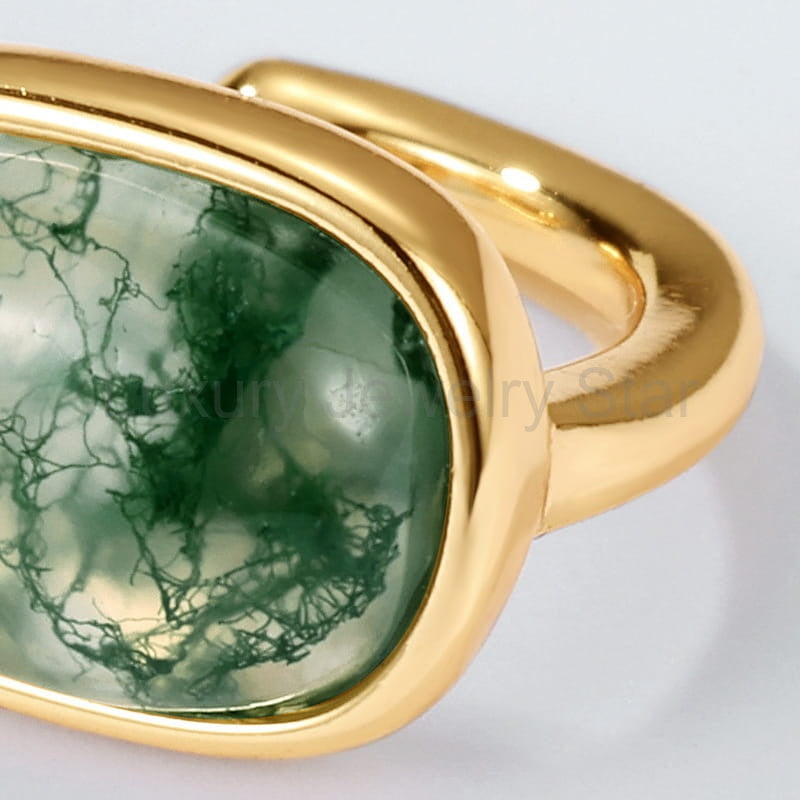 Oval Moss Agate Bezel Stud Earrings — view 5
