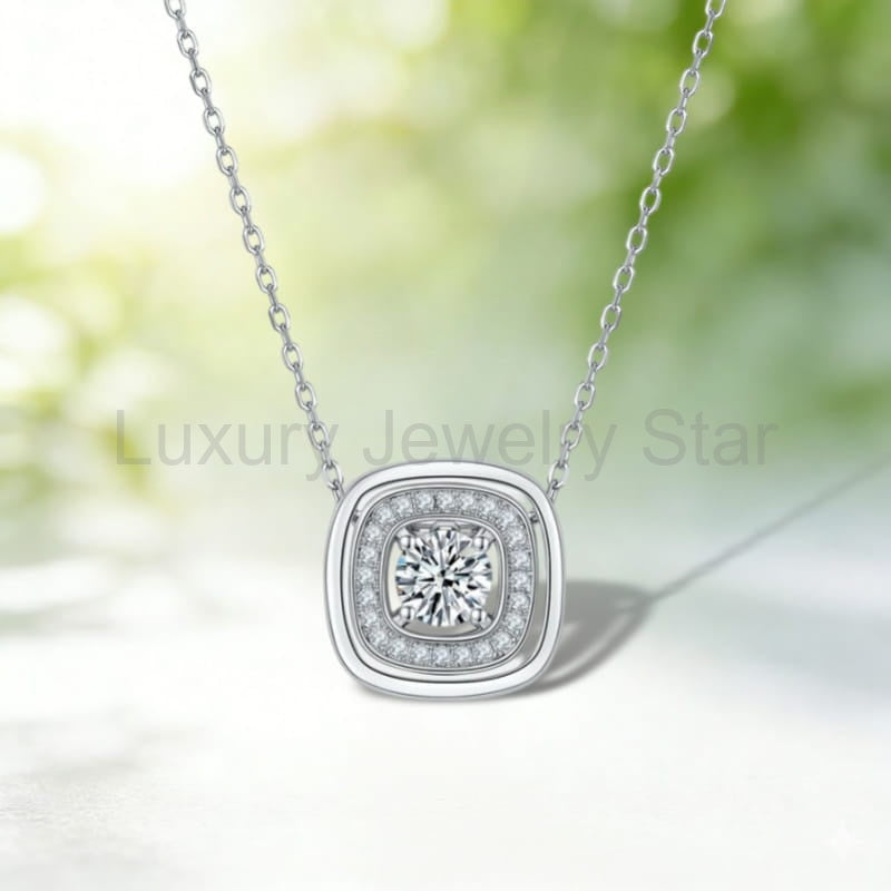 Cushion Cut Double-Halo Moissanite Pendant Necklace